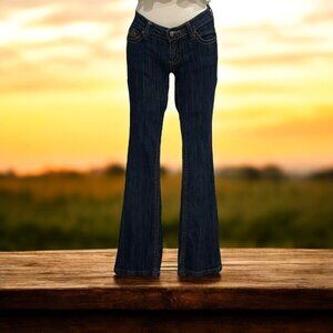 Nine Rivets Womens Denim Flare Leg Jeans 3 Embroidered Pockets Y2K Western Chic